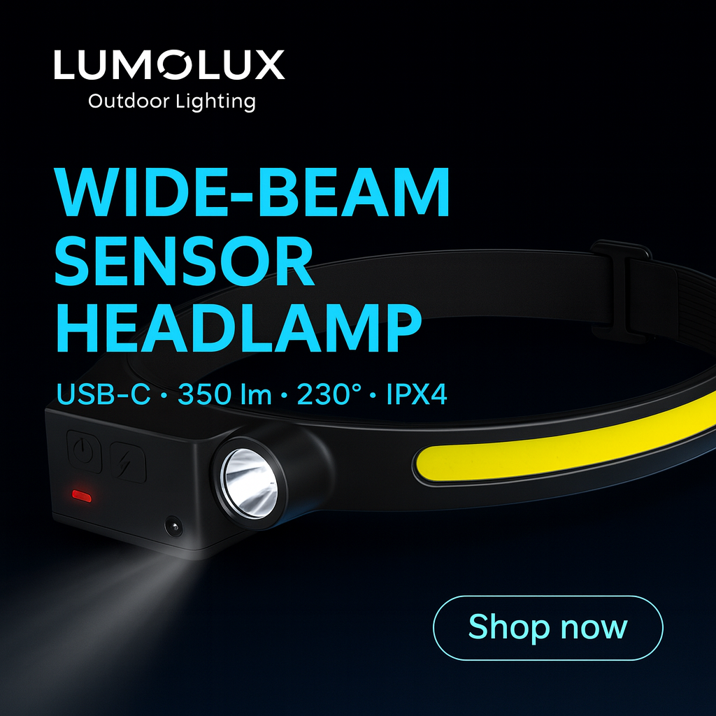 🔦 Rechargeable LED Sensor Headlamp – Wide Beam, Hands-Free Light