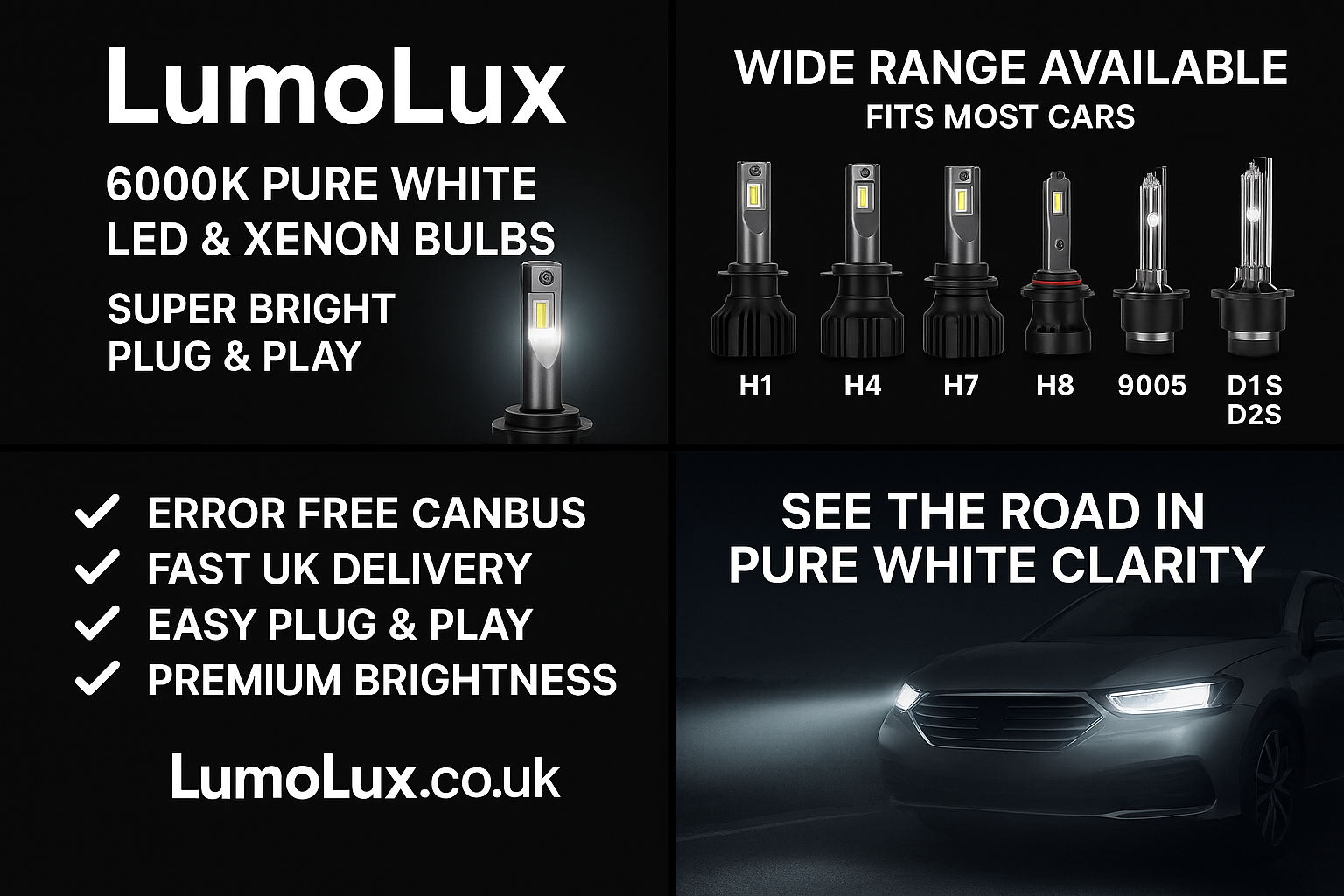 Lumo Lux H7 LED Headlight Bulbs – 30,000LM | Canbus Error Free | Premium Upgrade