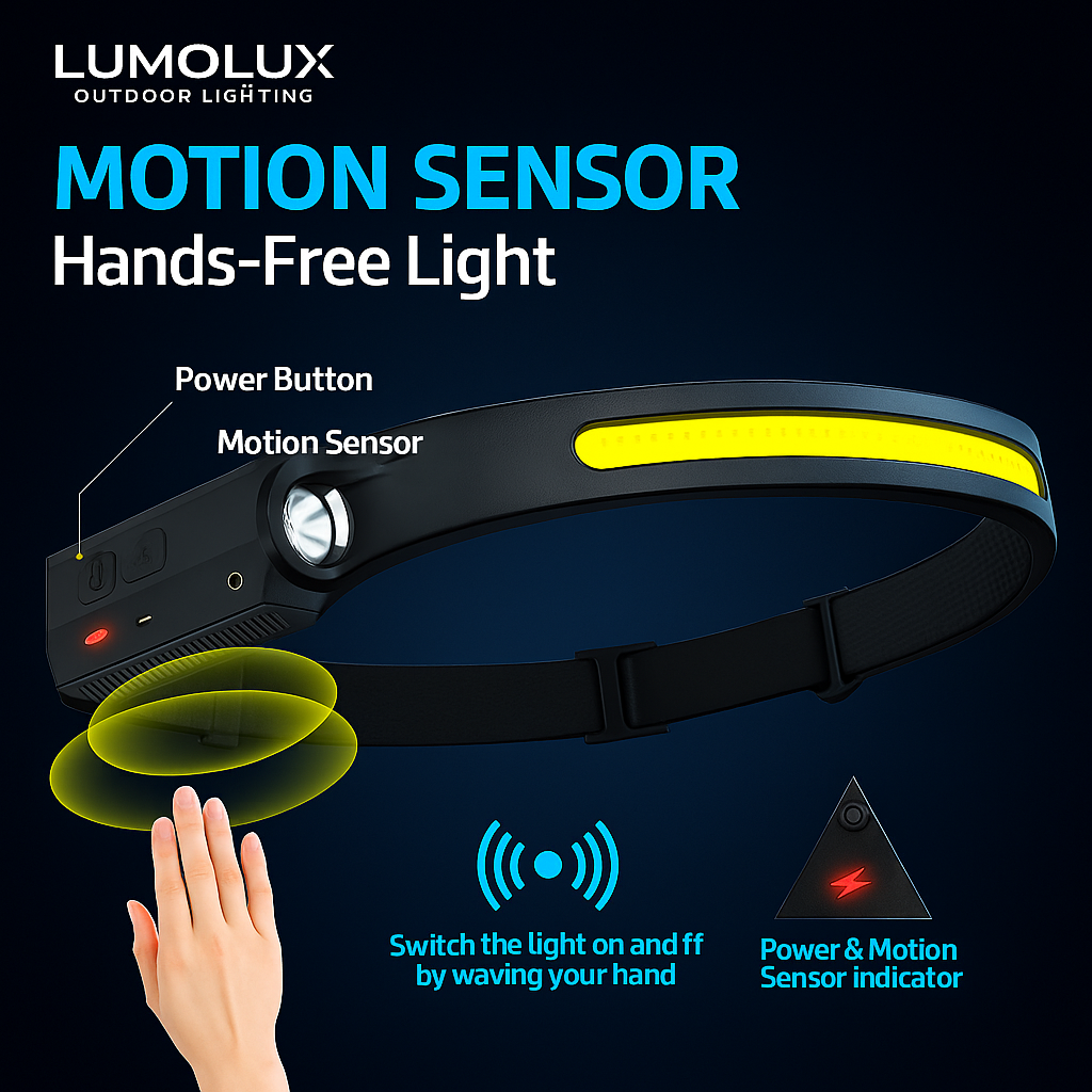 🔦 Rechargeable LED Sensor Headlamp – Wide Beam, Hands-Free Light